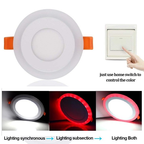 3 + 3 Watt Double Color Round LED Panel Light Side 3D Effect Light Color-Red And White