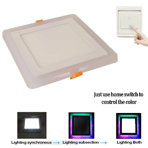 12 + 4 Watt Double Color Square LED Panel Light Side 3D Effect Light Color-PGB And White